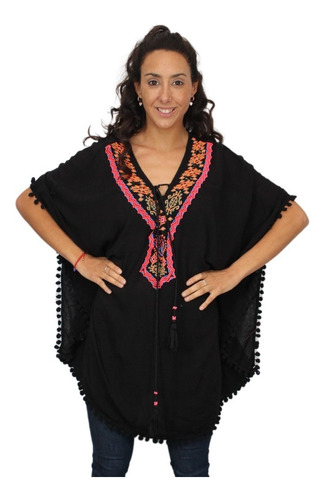 Blusa Poncho Bambula Bordada Talle Grande Importada