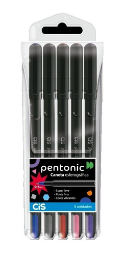 Estojo Com 5 Canetas Cis Pentonic 0,7mm Cores Sortidas