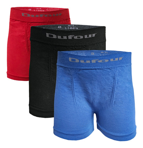 Pack X 3 Calzoncillos Boxer Niño Dufour Algodón Liso 12093