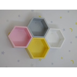 4 Nicho Hexagonal Colmeia Colorido Com Fundo Mdf 15cm Prof.