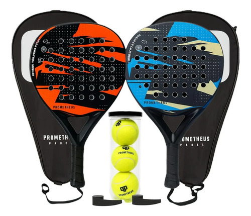 2 Palas De Padel Prometheus Con Fundas, 3 Pelotas Y 2 Grips
