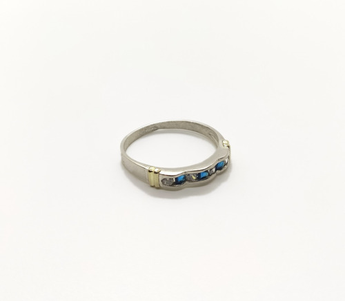 Anillo Cintillo Compromiso Plata Y Oro 18 Cubics Azul Blanco