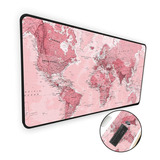 Mouse Pad Gamer Speed Extra Grande 80x40 Mapa Mundi Rosa