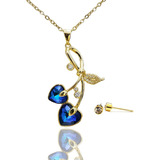 Collar Aretes Blue Heart Corazon Swarovski  Amor Envio Grati