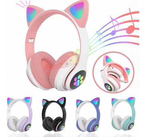 Fone De Ouvido Gatinho Bluetooth Infantil Led Menino Menina