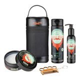 Kit Para Barba Necessaire, Shampoo 3 Em 1, Balm, Cera