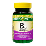 Vitamina B12 Ciacobalamina, Spring Valley 60 Tabs, Americano