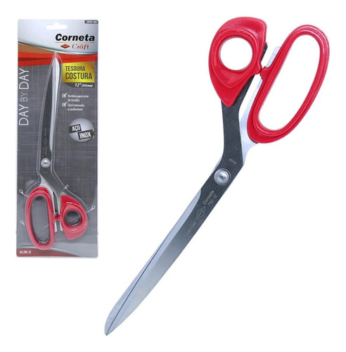 Tesoura Corneta Profissional Multiuso Inox 30,5 Cm. Cor Vermelho