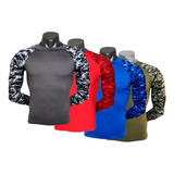 Paquete 4 Playeras Deportivas Licra Manga Camuflaje 