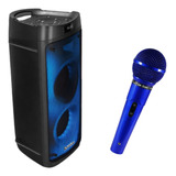 Microfone  Azul Leson + Beatbox 1100 Caixa De Som