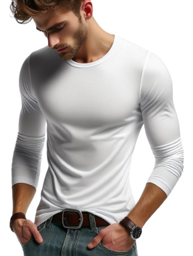 Playera Hombre Manga Larga, Slim Fit, Stretch, Tela Ligera