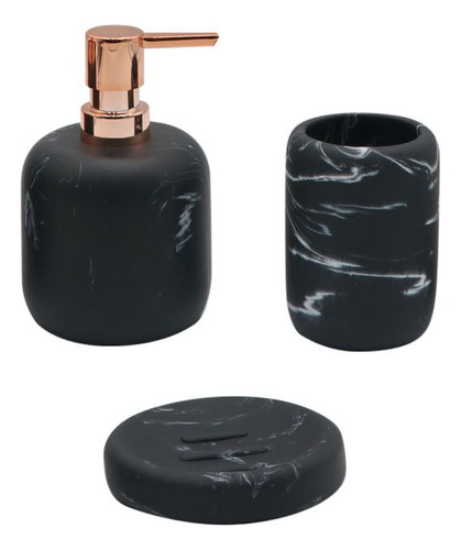 Jgo De Accesorios Para Baño Marmol Black Set De 3 Pzas