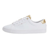 Tenis Tommy Hilfiger Fw0fw06701 Mujer Blancos Touch Of Gold