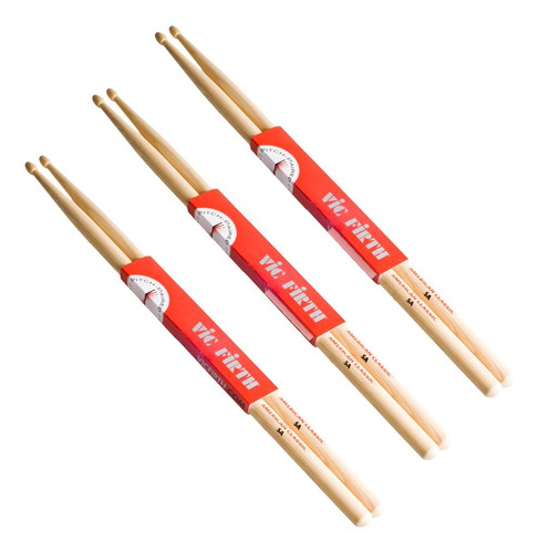 Combo Baquetas Vic Firth 5a Punta Madera X 3 Unidades