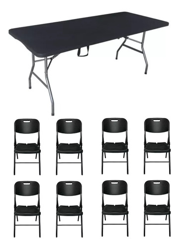 Kit 1 Mesa Dobrável 1,80m + 8 Cadeiras Dobráveis Premium Top