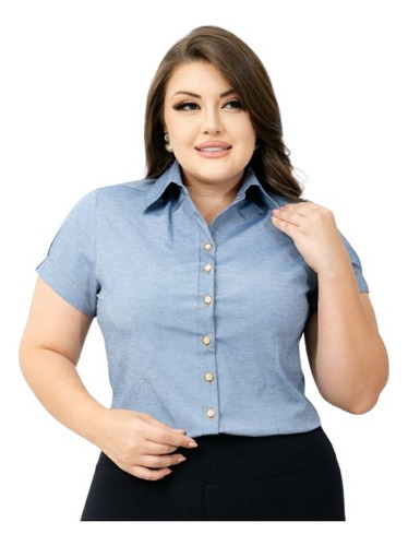 Camisa Camisete Blusa Feminina Plus Size Curta Jeans