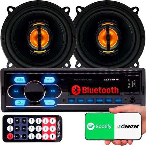 Radio Mp3 Bluetooth 2 Usb Fm + Par Falante 5 Polegadas 110w