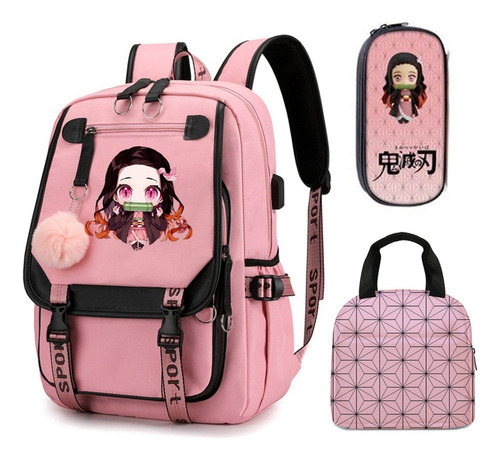 Demon Slayer Nezuko Juego De Mochila For Niños De 3 Piezas/