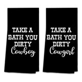 Take A Bath You Dirty Cowboy And Cowgirl - Juego De 2 Toalla