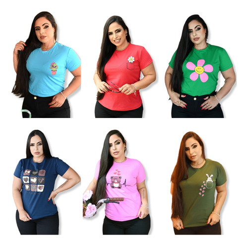 Tshirt Feminina Atacado Revenda Kit 5 Blusinhas Casual