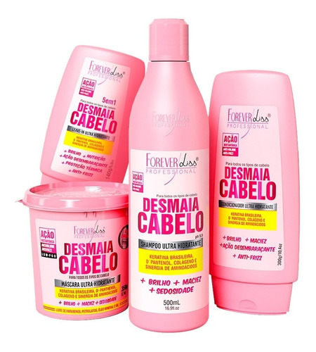 Forever Kit Desmaia Cabelo Máscara 350g Shampoo Cond Leav