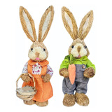 Figura De Conejito De Pascua Con 2 Pajitas Para Decoración D