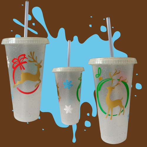 Vaso Personalizado Reno Feliz Navidad Ideal  C/ Popote 1