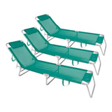 Combo 3 Cadeiras Espreguiçadeira Alumínio Mor Verde-turquesa