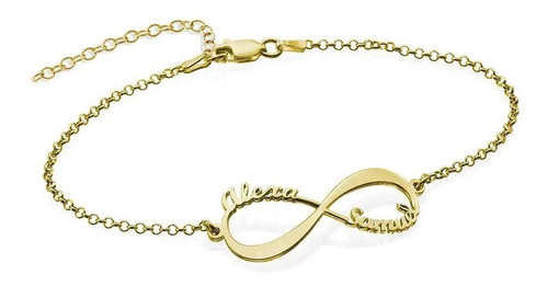 Pulsera Infinito Con Nombres Plata .925 Chapada En Oro 18k