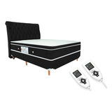 Colchão Magnético Casal 1,38x1,88 Hr Premium Massageador 2 Controles Energia Bio Quântica Infra Vermelho + Cama Box Cor Preto