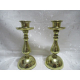 Antiguo Par Candelabros Bronce Estilo Holandés Alto 18 Cm