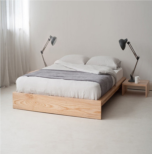 Cama + 2 Mesas De Luz Minimalista Envío Sin Cargo* Madera Pino Macizo 140