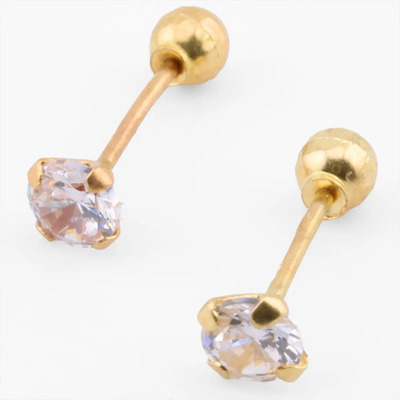 Aretes Broquel Oro Sólido 10k Brillante Básico 3 Mm Pequeño | Meses sin interés