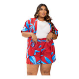 Conjunto Plus Size Kimono Cardigan + Short Forrado Feminino 