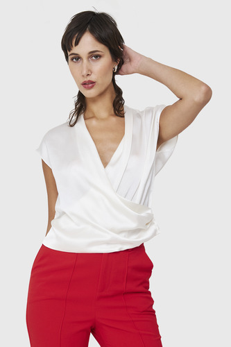 Blusa Efecto Cruzado Tipo Satín Blanco Nicopoly