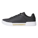 Tenis Negro De Piel Con Logo Metálico Tommy Hilfiger Mujer