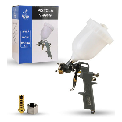 Pistola De Pintura S990 Bico 1.5 Gravidade Caneca 600ml Baixa Pressão | Frete grátis