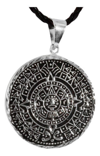 Collar Calendario Azteca Y Maya Dije Plateado Grande Joyería