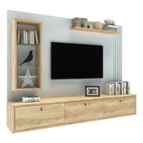 Panel Tv Rack Flotante Delos Dro04 Varillado Hasta 65´´ Color Roble Nebraska Natural/blanco Laca