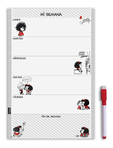Organizador Semanal Mafalda Negro Y Rojo Imantado