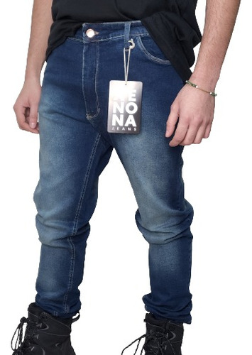Pantalon De Hombre De Jeans Chupin Elastizado Matizado 