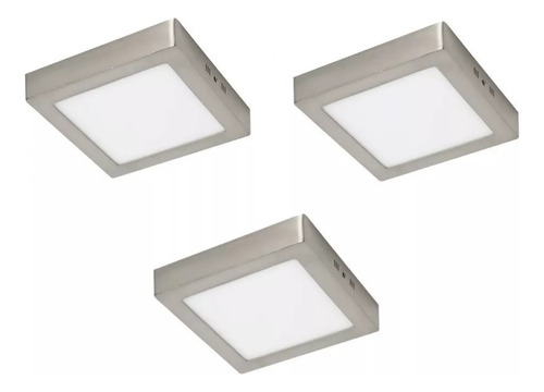 Foco Led 12w Panel Plafón Níquel Cuadrado Sobrepuesto X3 U