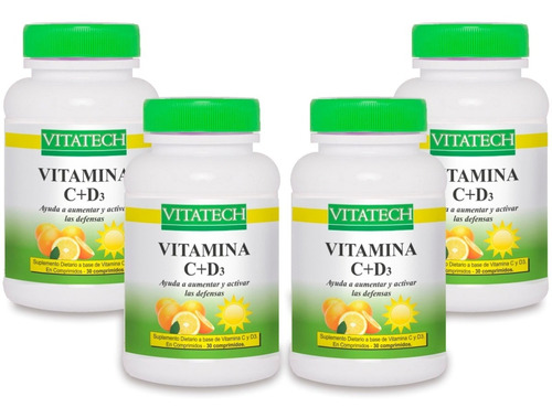 Vitamina C + D3 X 30 Comprimidos X 4 Frascos P/2 Meses