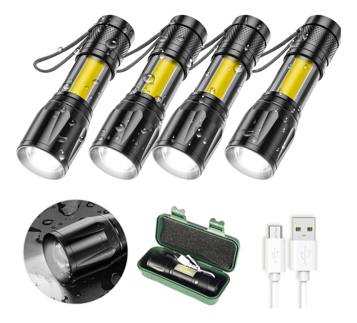 4pcs Lampara Tactica Recargable Led 2000l Linterna Lateral