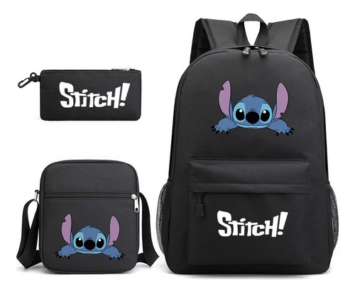 Mochila Escolar Star Baby Stitch Plaid De Três Peças