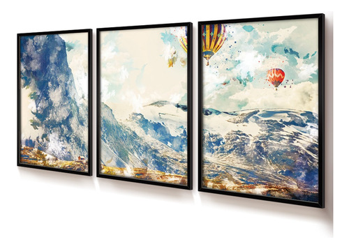 Quadro Decorativo Pintura Balões 40x60 Trio Azul Escritório