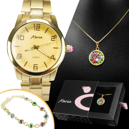 Kit Relógio Feminino Aço Banhado Premium + Pulseira