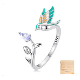 Anillo Colibri Flor Cristales Plata Esterlina 925 Antheia