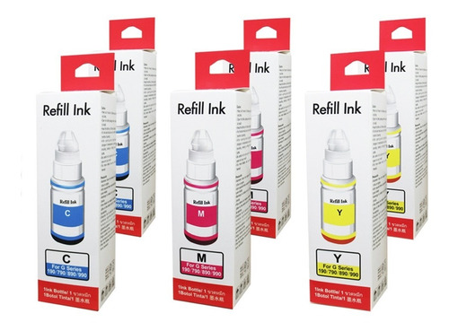 Pack 6 Tintas Gi-190 Colores Refill Ink Para Canon 