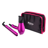 Kit Secador Chapinha Philco Travel Shine Bivolt Rosa + Bolsa